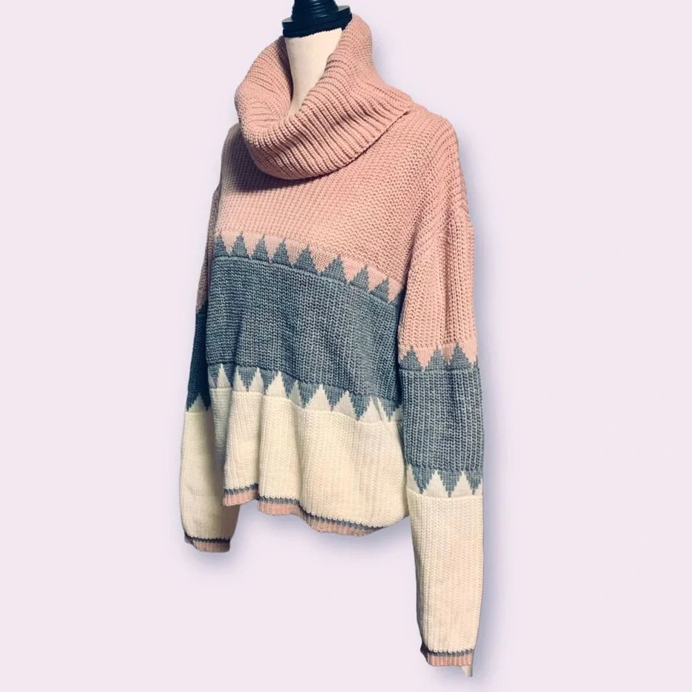 Pink Lily Turtleneck Color Block Knit Pullover Sw… - image 2